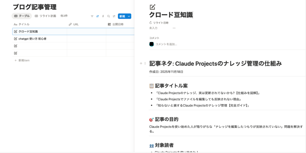Notionで管理している画面
