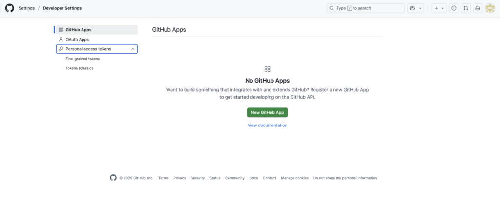 Personal access token画面