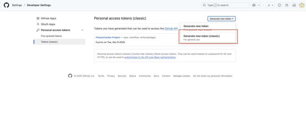 Generate new token画面