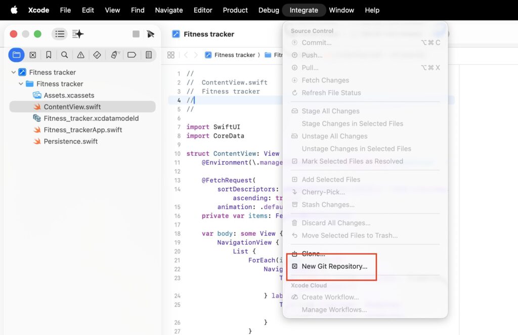 Xcode Integrate画面