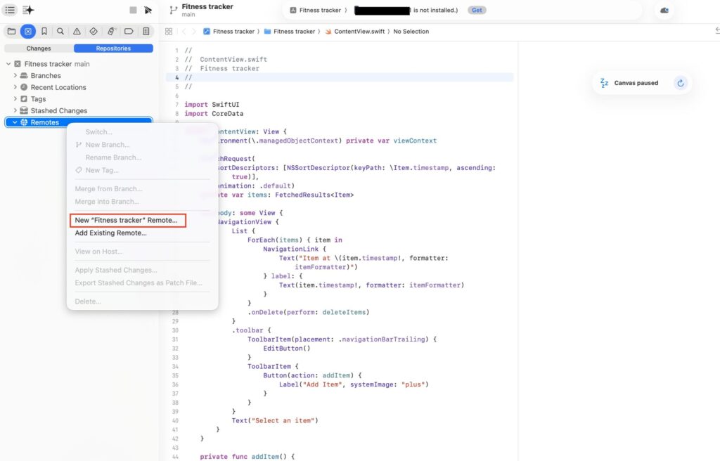「Remotes」を右クリック