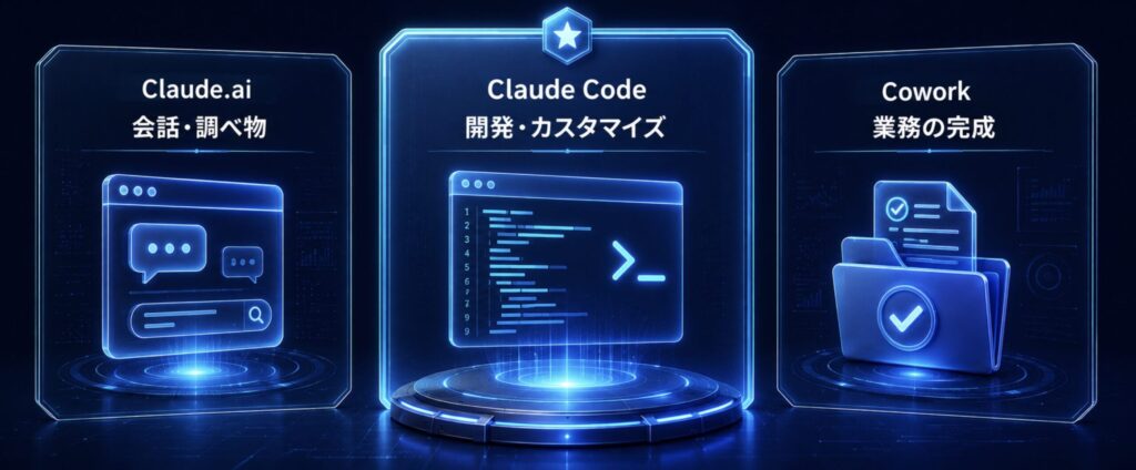 Claude.ai / Claude Code / Cowork ―― 3つの使い分け